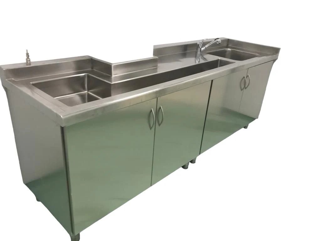 Mueble con fregadero doble en acero inoxidable